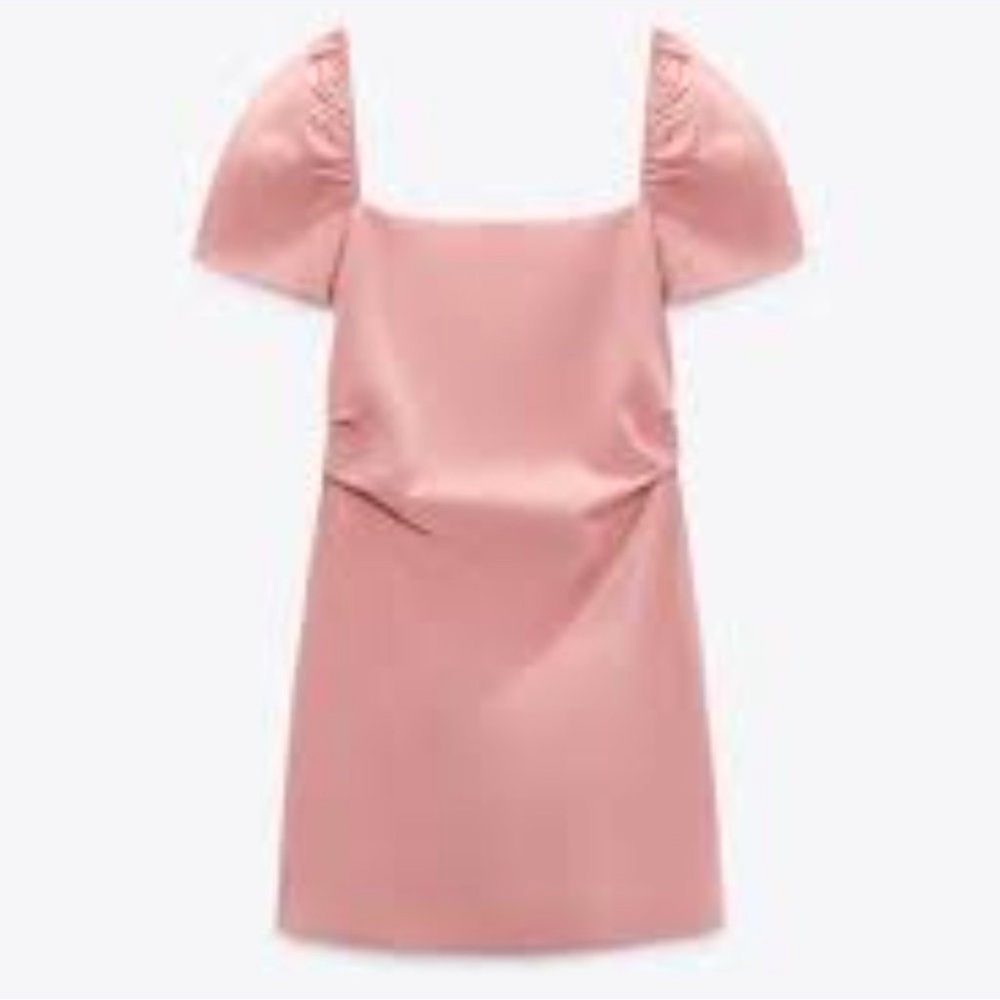 Zara Pink Mini Dress with Square Neckline Size Large EUC - Picture 3 of 7
